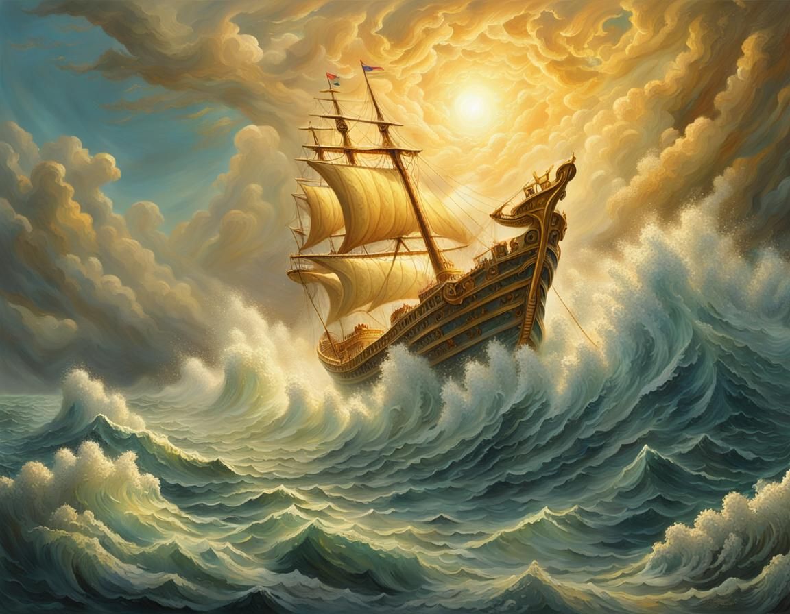 Baroque Masterpiece: Poseidon Overwhelms a Small Ship