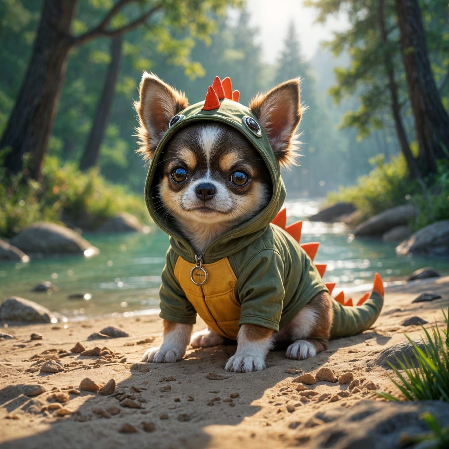 Dinosaur Chihuahua Birthday Picnic in Nordic Forest