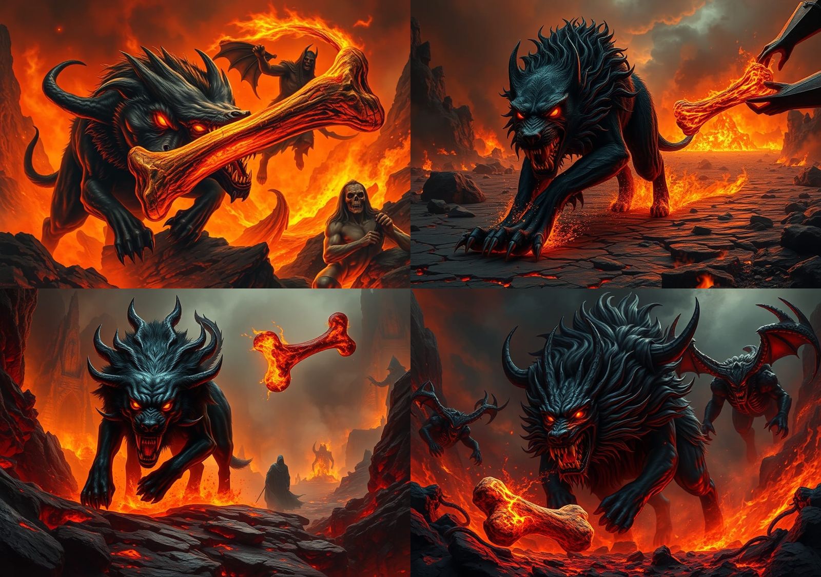 Cerberus Hellhound Chasing Lava Bone in Hell
