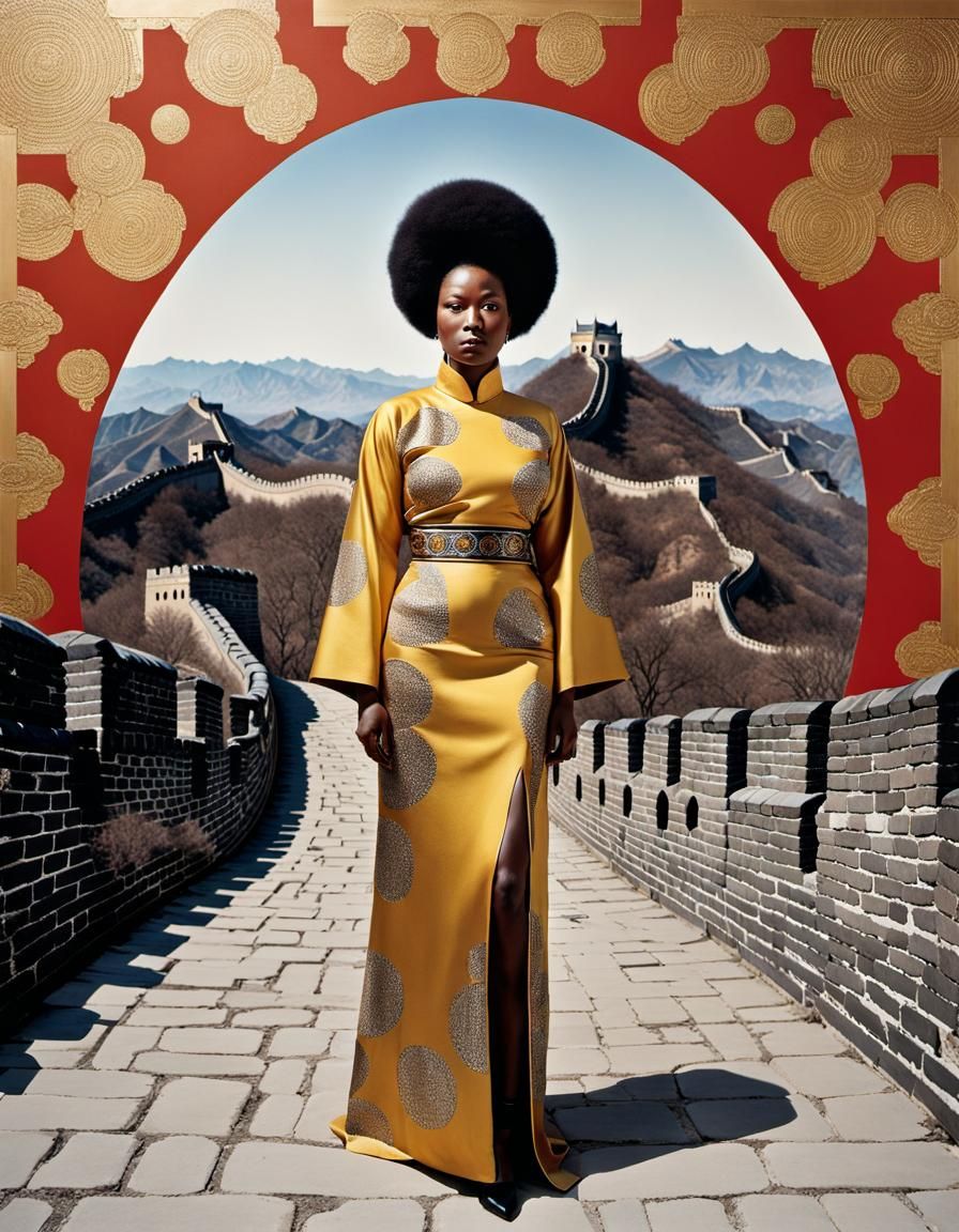 Nomad Portrait on Great Wall in Oil and Riso Style