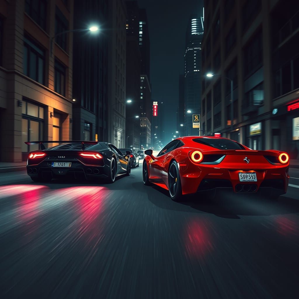 Surreal Nighttime Street Racing with Hyperrealistic Lamborgh...