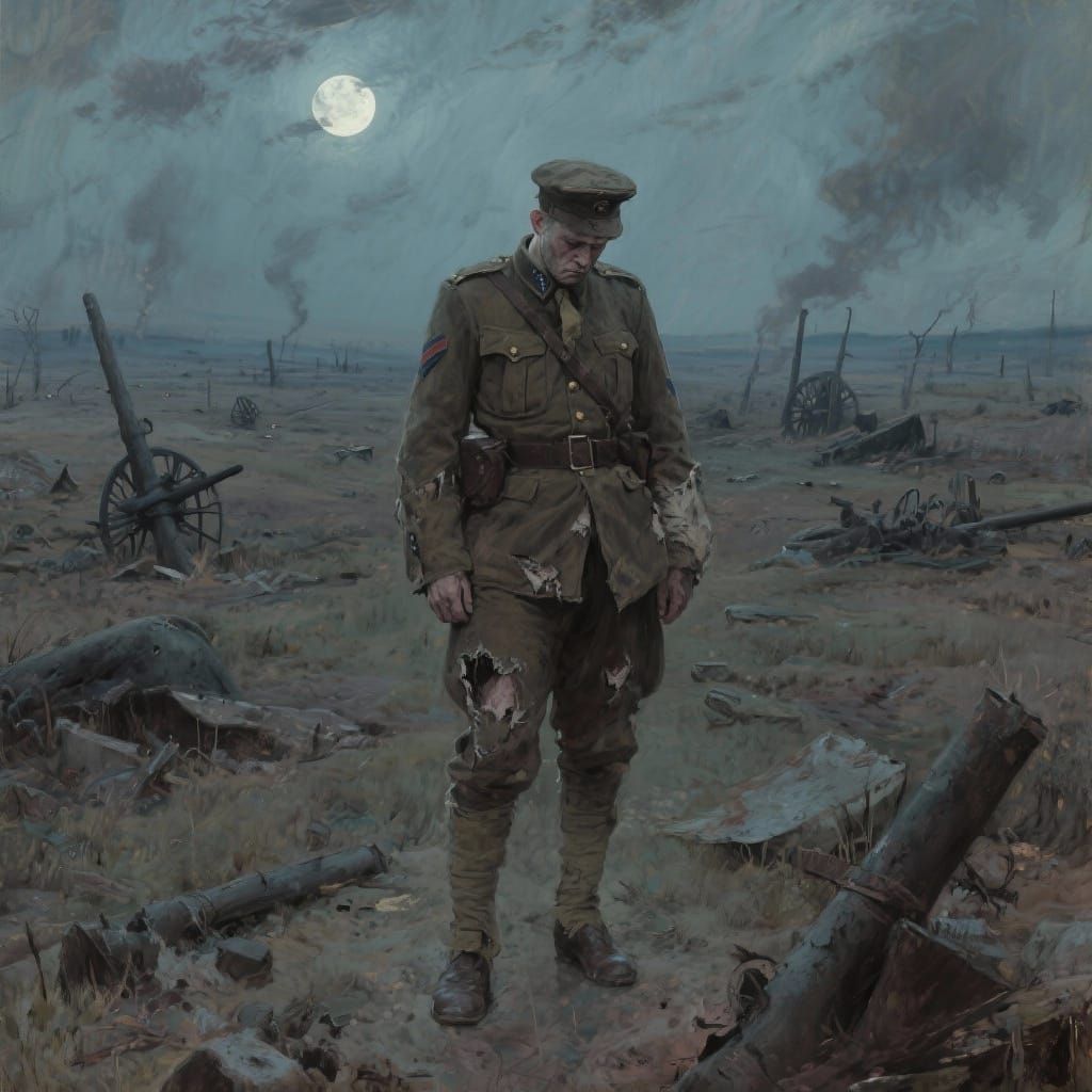 Private Ponders War on Moonlit Battlefield