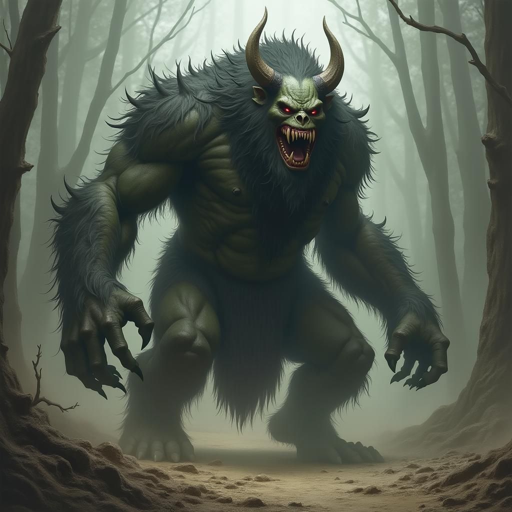 Sinister Giant Troll Illustration in Fantasy Art Style