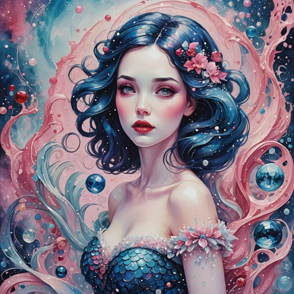 Snow White Space Mermaid in Abstract Style