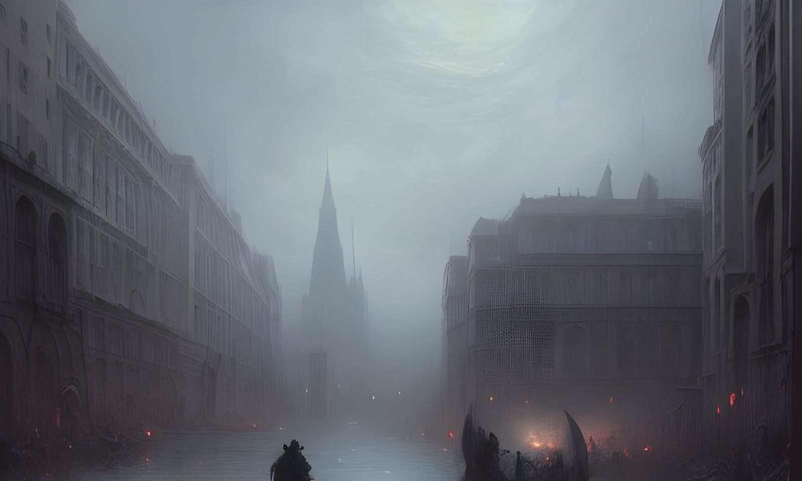 Desolated City in Gothic Horror Style