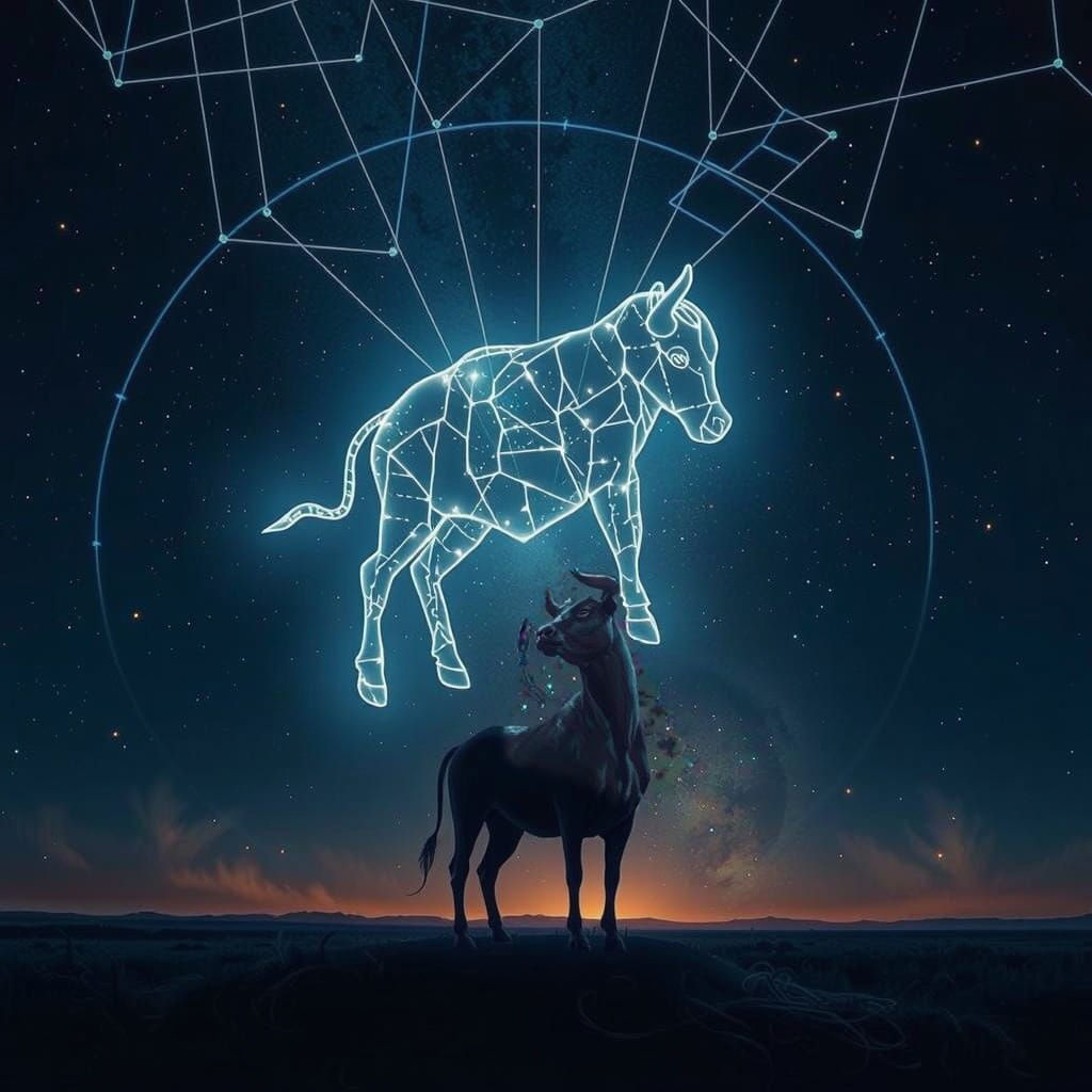 A Bull Gazing at the Celestial Taurus Constellation