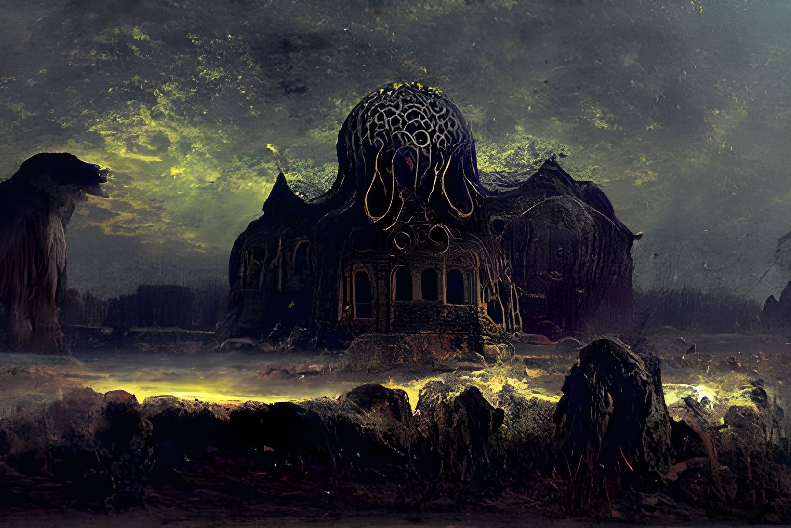 Cthulhu's Mansion: Eldritch Pointillist Concept Art