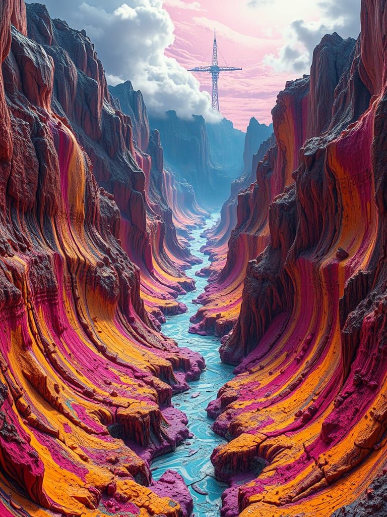 Molten Acrylic Landscape with Fluorescent Sky