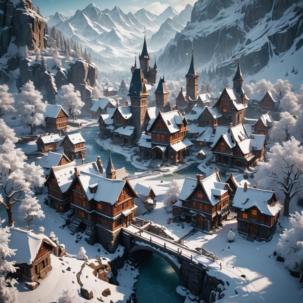 Detailed Snowy Day Matte Painting in 8K