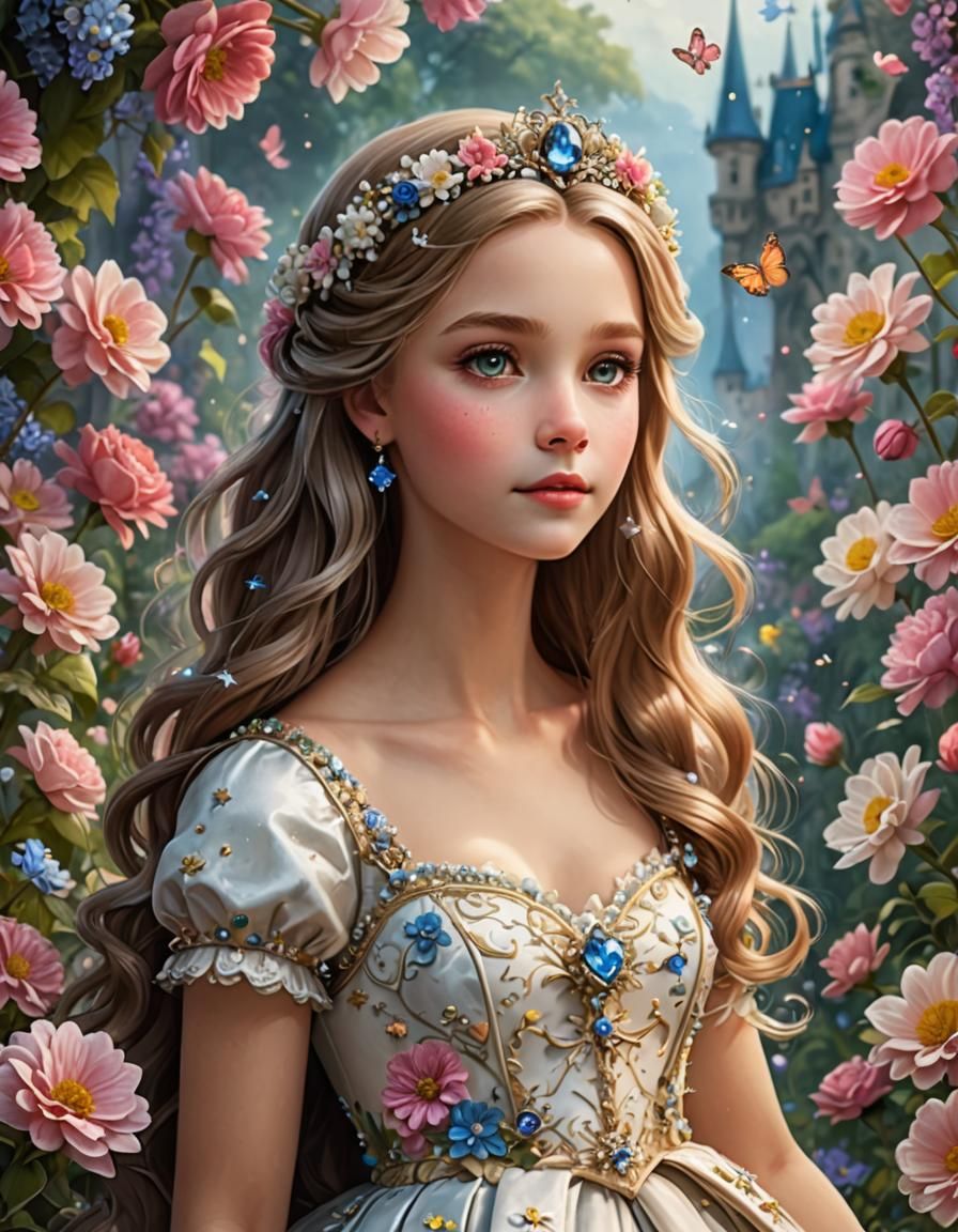Fantasy Princess with Floral Hair and Fairytale Door