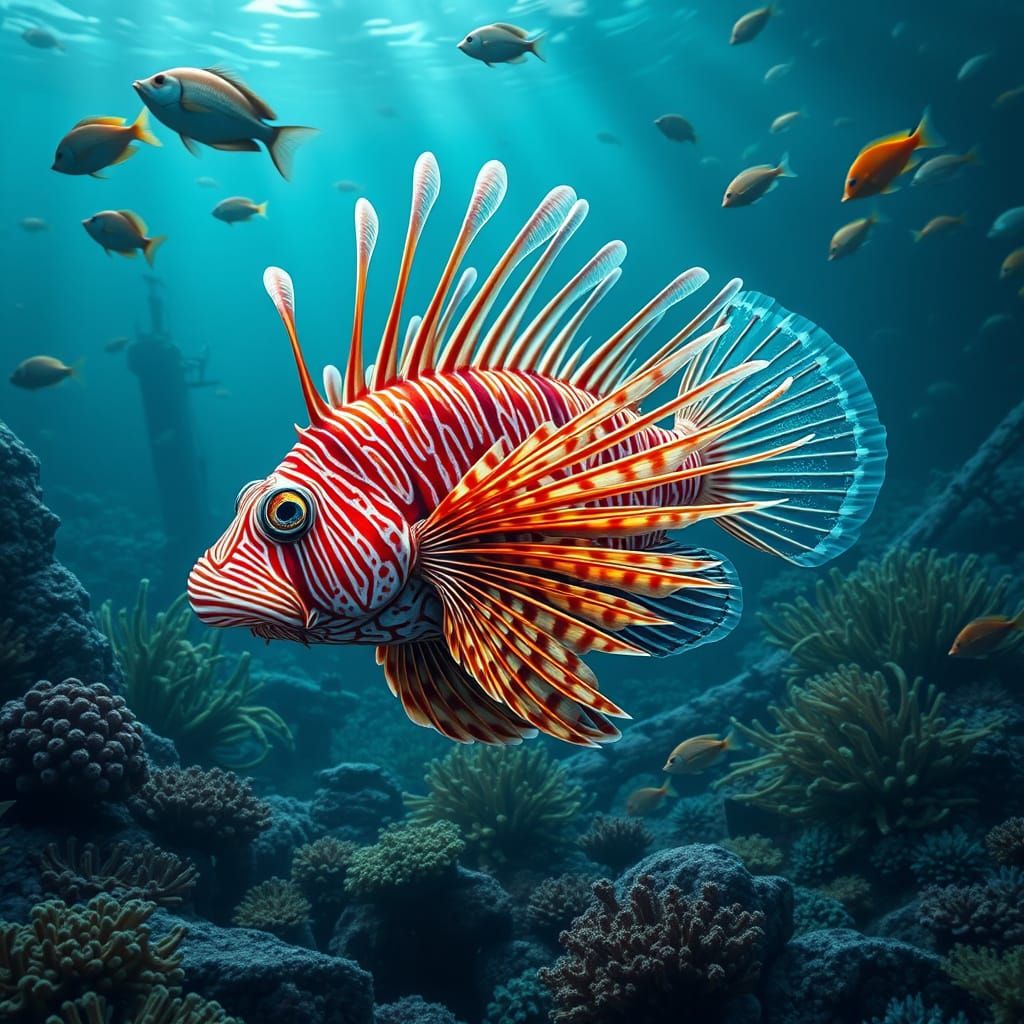 Lionfish in Oceanic Fantasy Scene