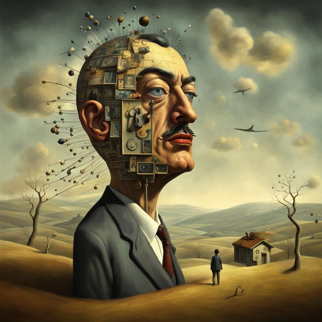 Surreal Character Wandering in a Dreamlike Landscape
