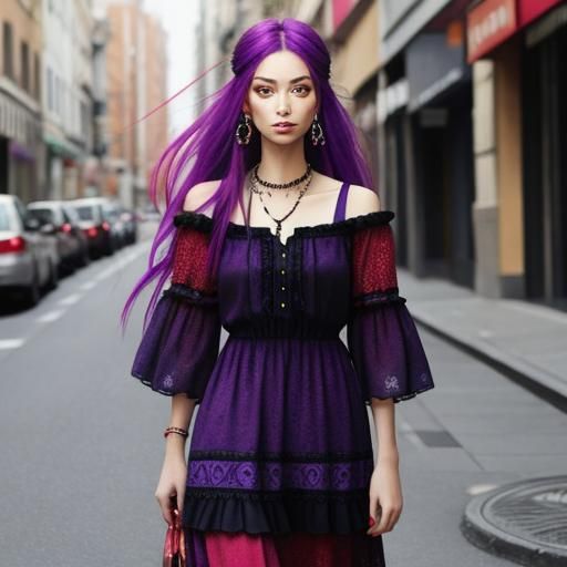 Hippie Girl in Colorful Dress