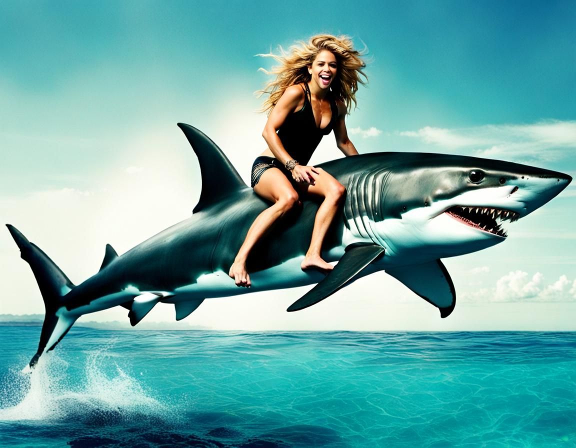 Shakira Rides a Shark on the Sea