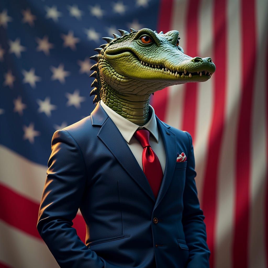 Fantastical Chrocodile Presidential Candidate in Red, White,...