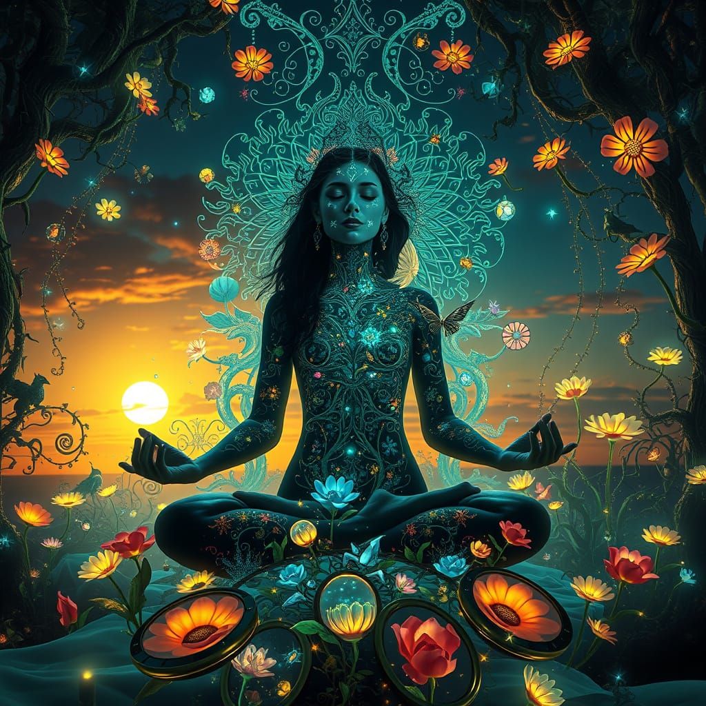 Dreamlike Goddess Unfolds Mystical Realms in Vibrant Fantasy