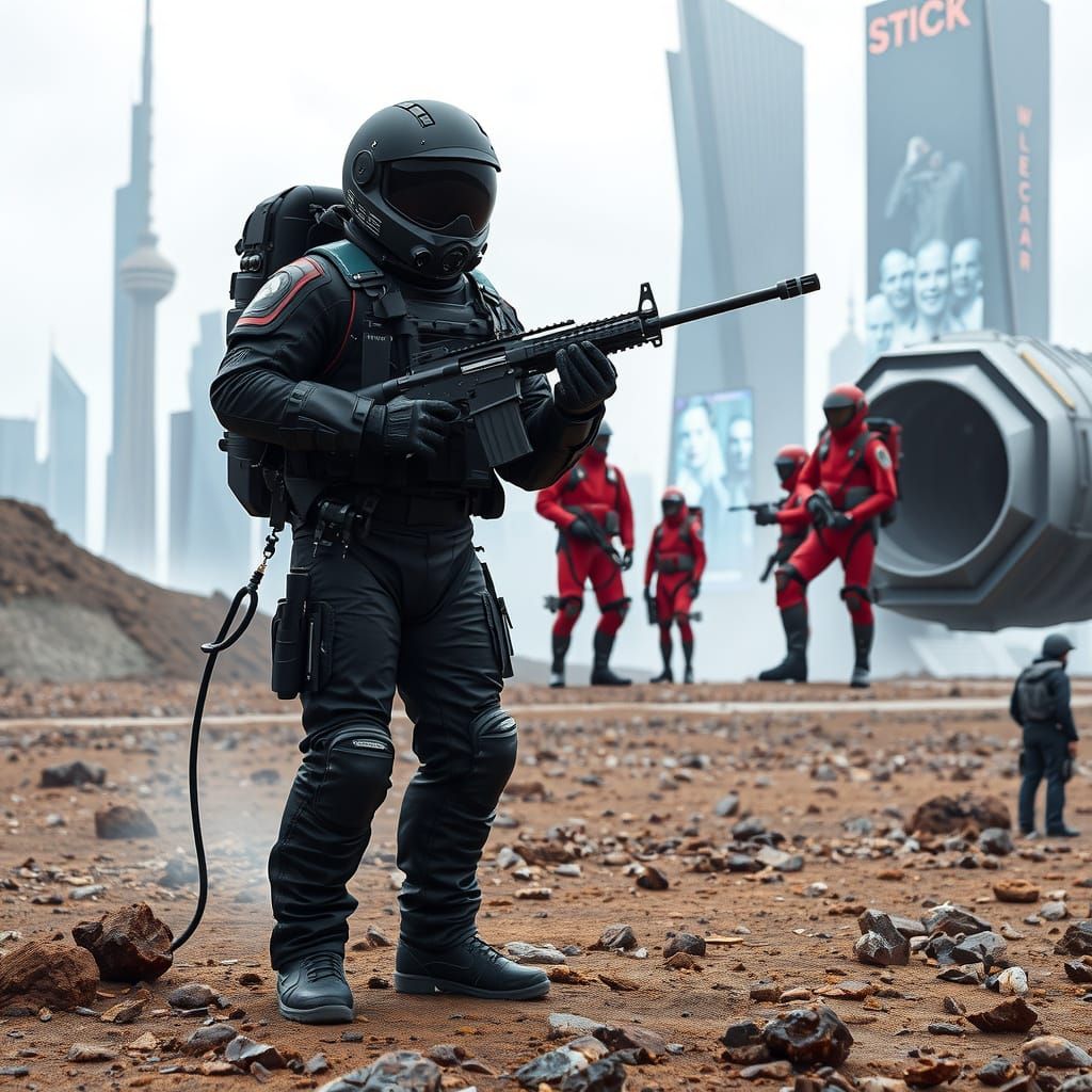 Astronaut on Barren Planet in Cyberpunk Style