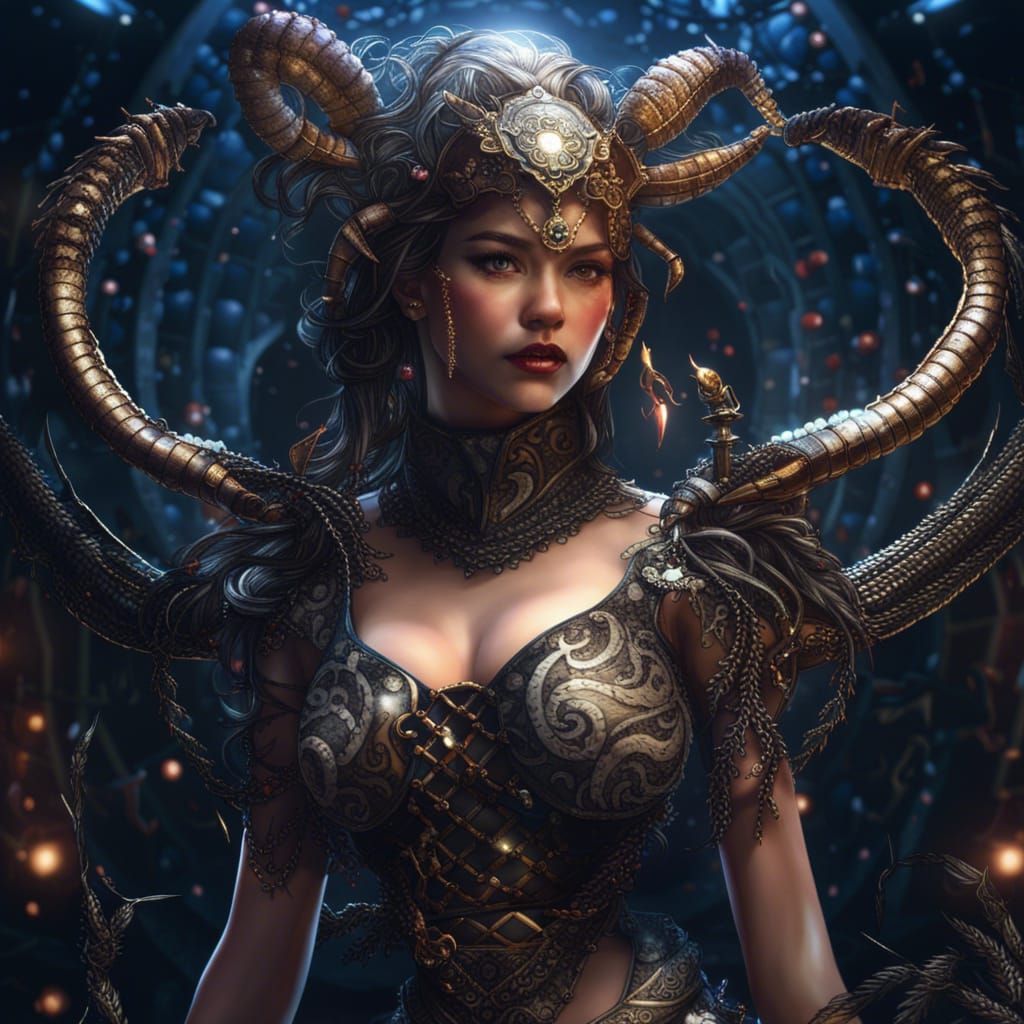 Scorpion Goddess in Dramatic Film Noir Style