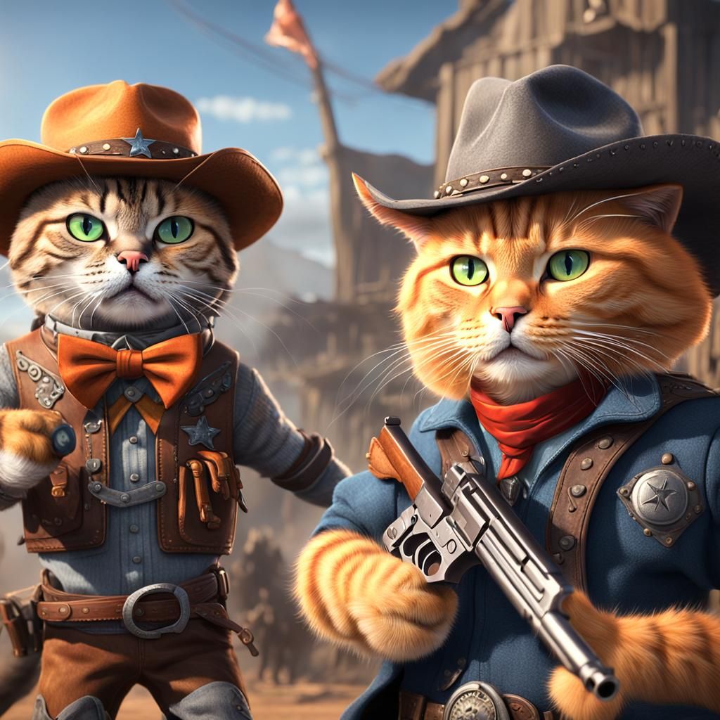 Cats in Cowboy Outfits: Western Showdown