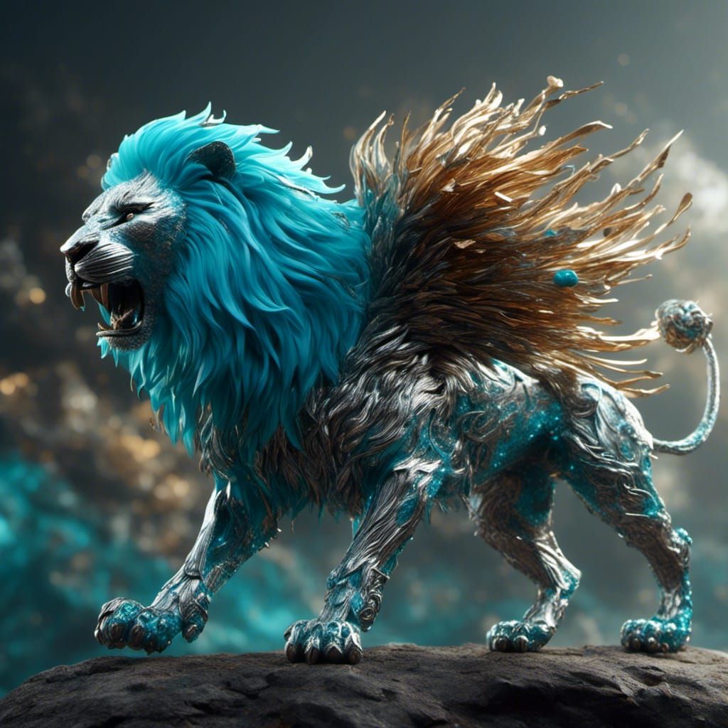 Raging Lion in Turquoise and Silver Color Theme