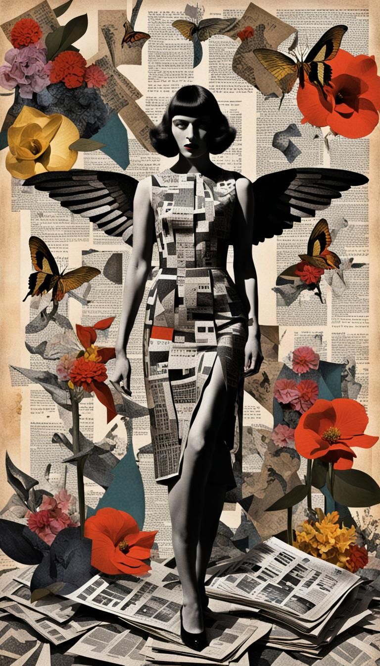 Cubist Photomontage with Winged Serpents