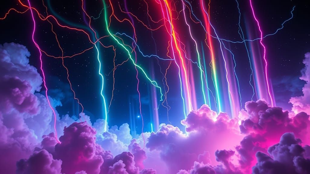 Neon Leaper Amidst Rainbow Nebulae in Digital Art Style