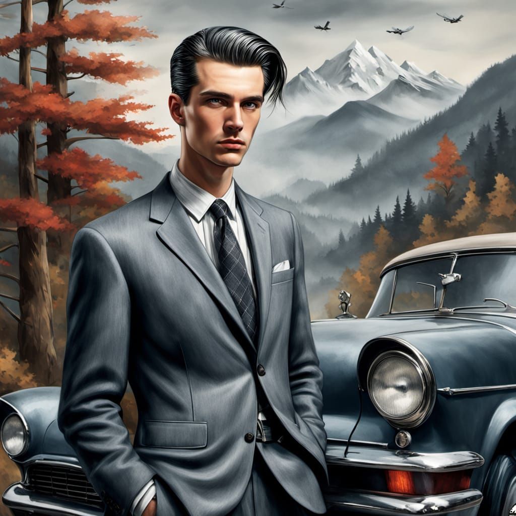 Handsome Man in 1950s Fashion, Film Noir Portrait