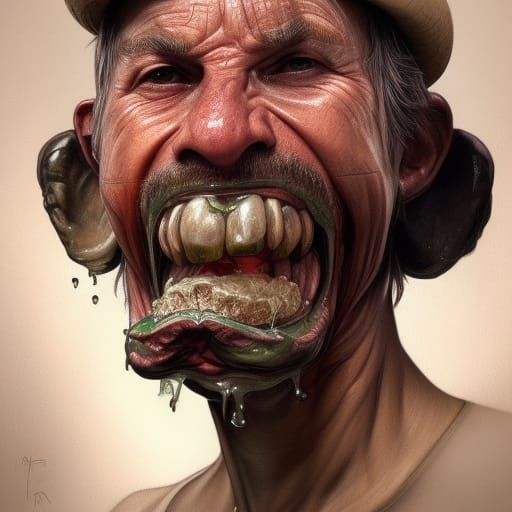 Grotesque Portrait of an Ugly Man with Bowler Hat