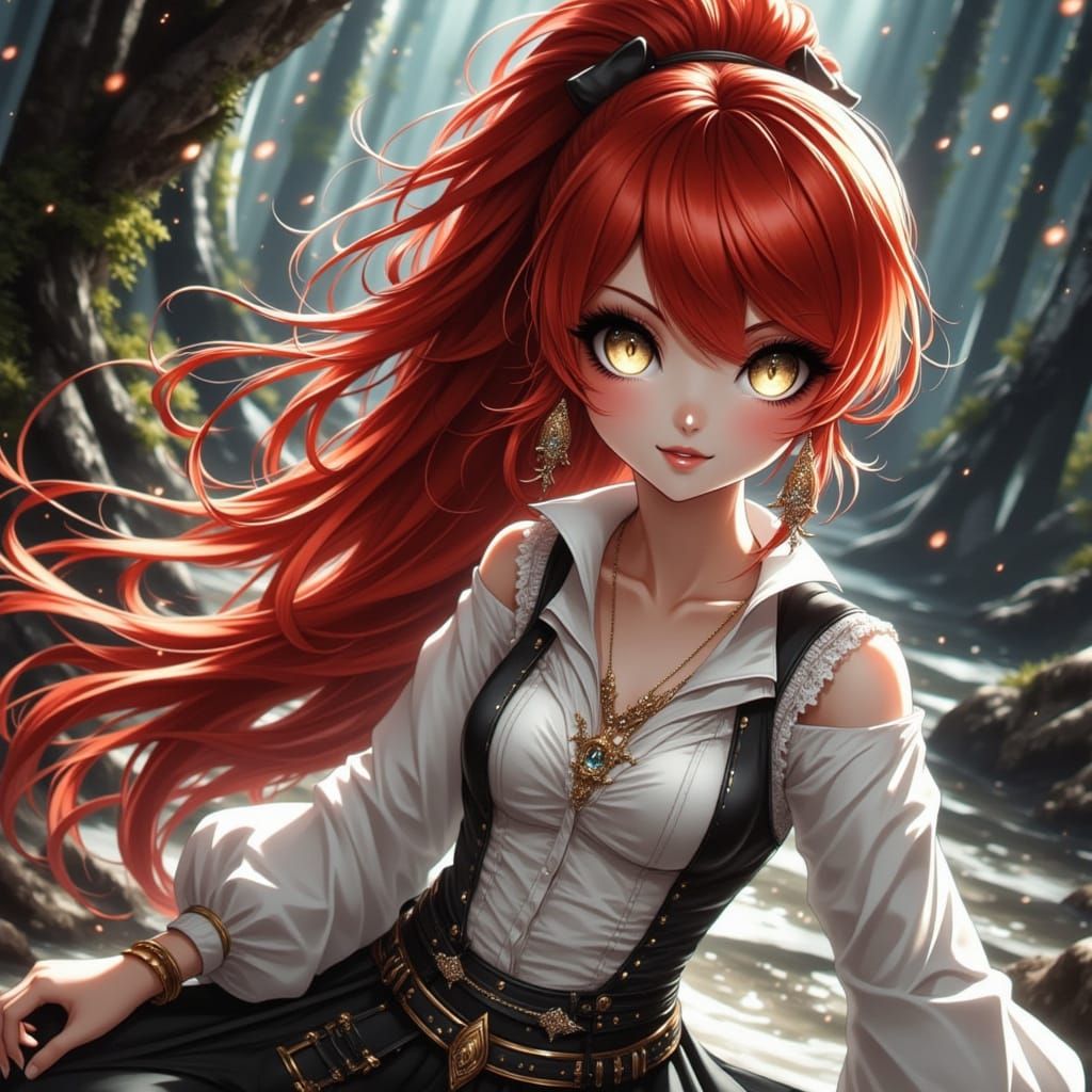 Gothic Catgirl with Red Pigtails in Vibrant, Hyperrealistic ...