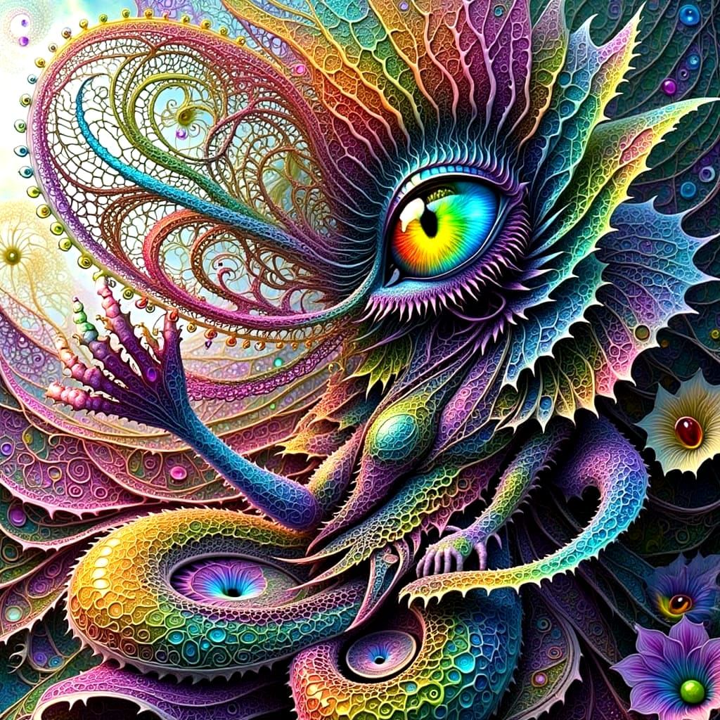 Intricate Creature Plays Magical Rainbow Drum