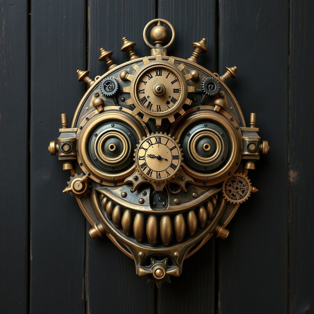 Steampunk Clockwork Face with Unsettling Grin
