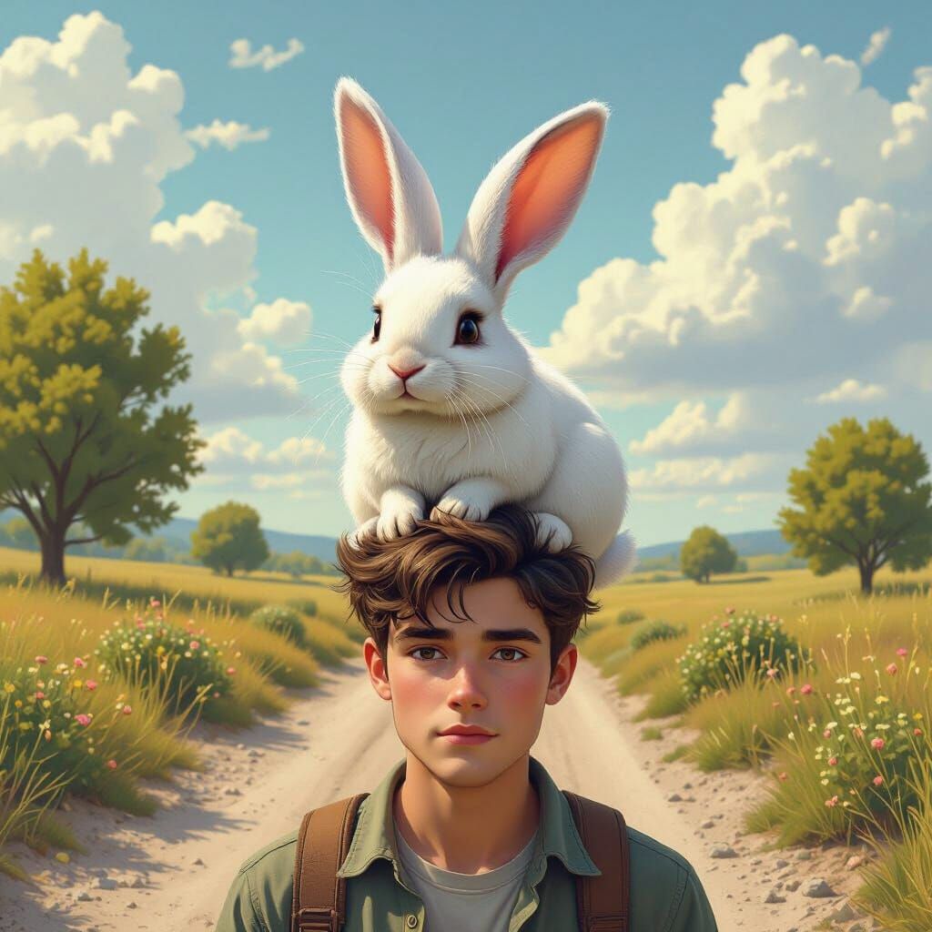 Rabbit King: A Matte Painting of Man and Pet