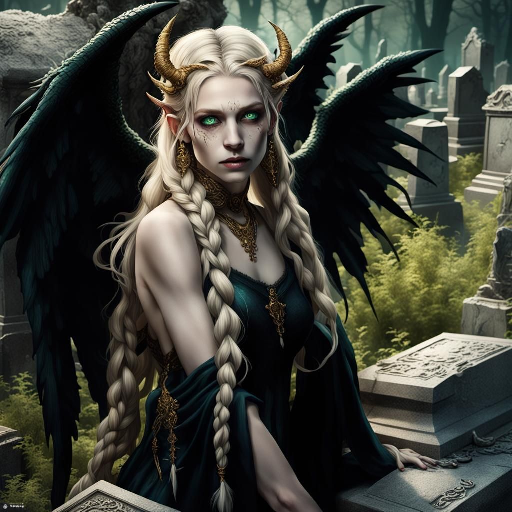 Moonlit Cemetery: Sensual Demon in Gothic Style