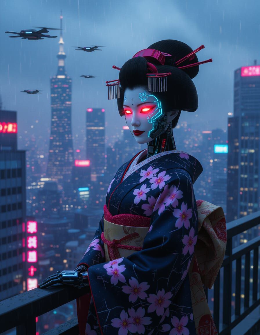Cyborg Geisha in Futuristic Tokyo