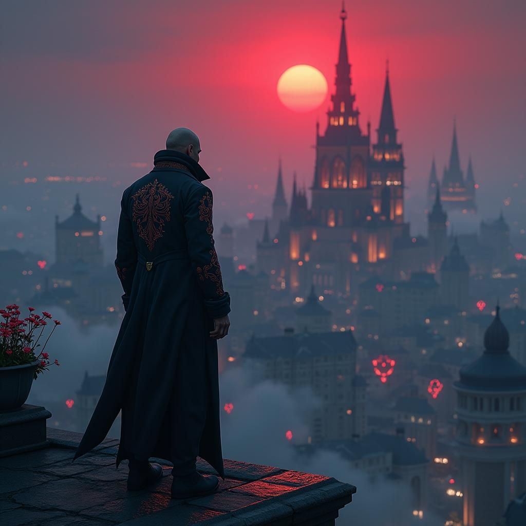 Gangster Overlooks Notorious City in Fantasy Style