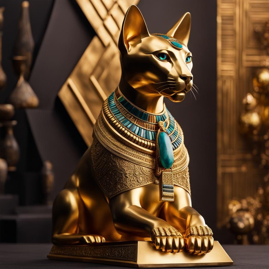 Golden Bastet Statue in Ancient Egyptian Style
