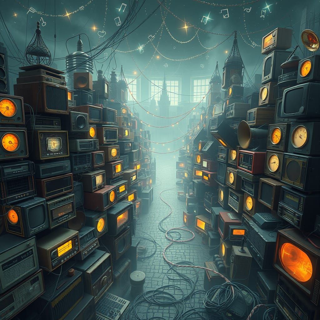 Surreal City of Vintage Radios and Wires