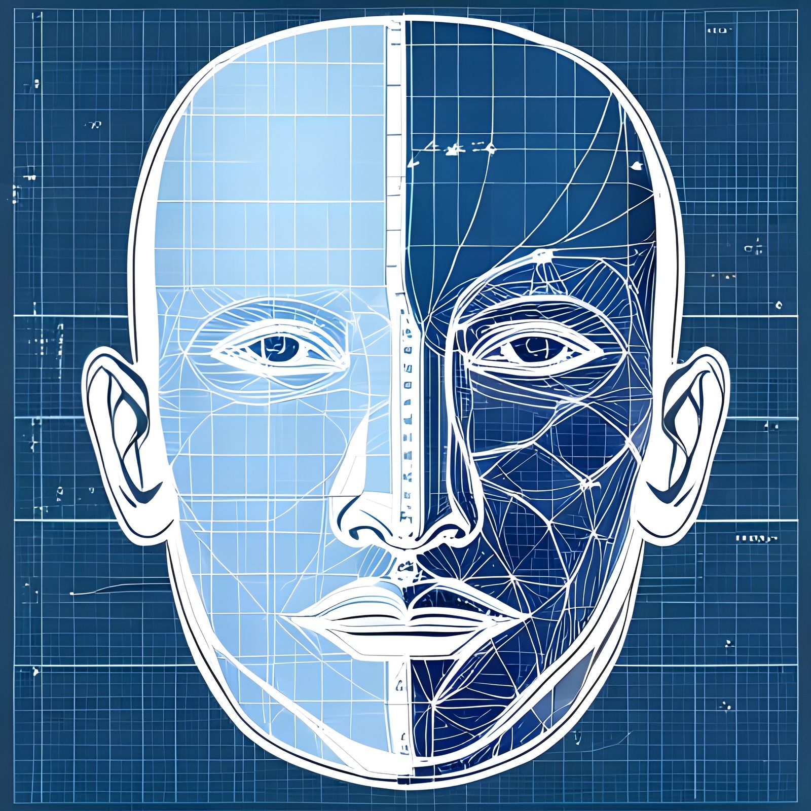 Blueprint Design of a Human Face with Math Equations