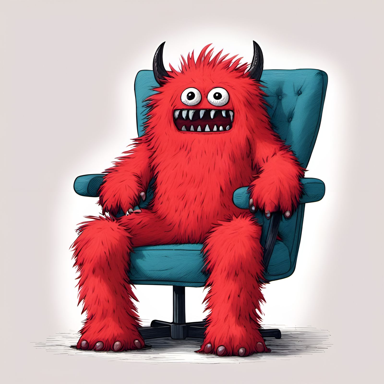 Friendly Fluffy Red Monster Relaxing in Chair