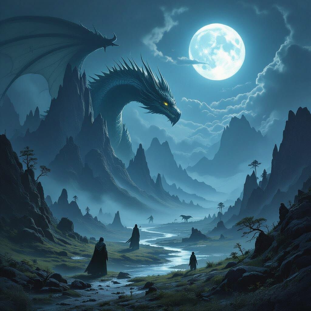 Mysterious Dragon Landscape Inspired by Stalenhag