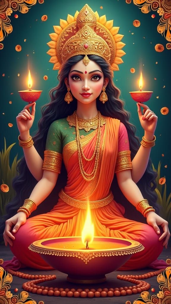 Radiant Diwali Poster with Laxmi Mata in Unreal Engine