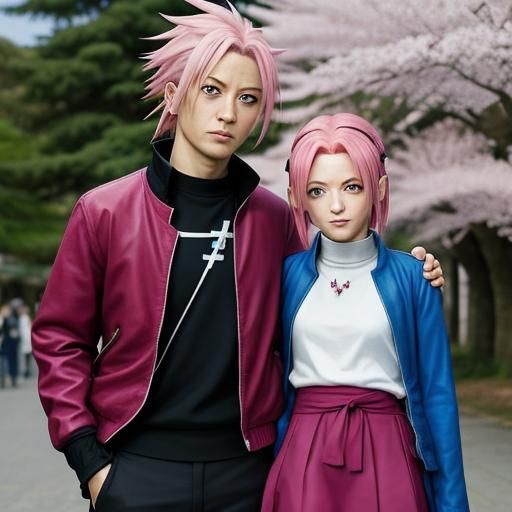 Naruto's Beloved Sakura in a Whimsical Blue-Haired Couple Sc...