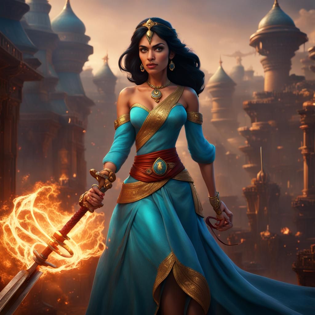 Princess Jasmine with a Fire Sword