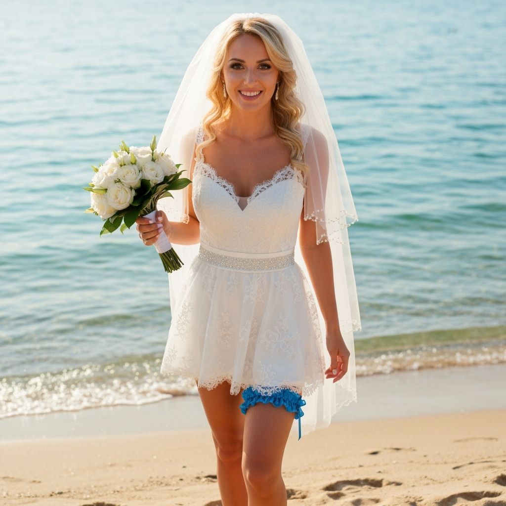 Radiant Bride in White Mini Dress on Beach