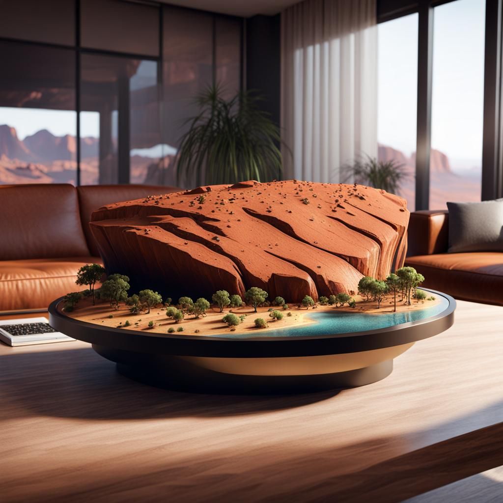 Miniature Ayers Rock on Coffee Table: 3D Render