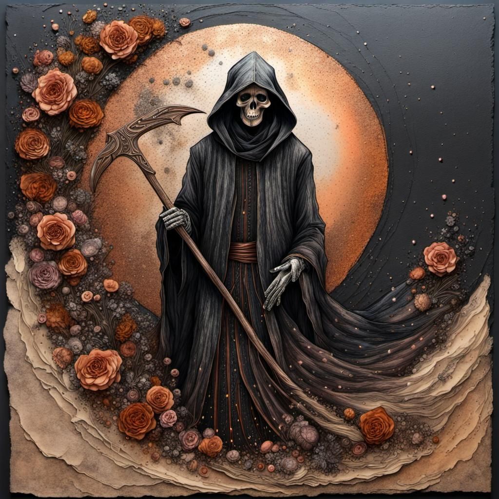 Mixed Media Grim Reaper with Textures and Light