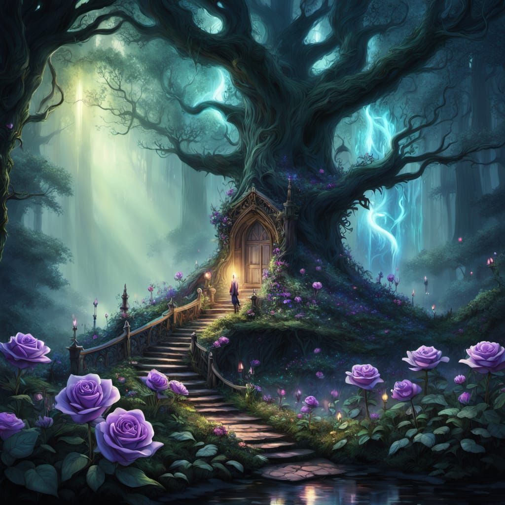 Magical Forest Candle with Rose and Fairies