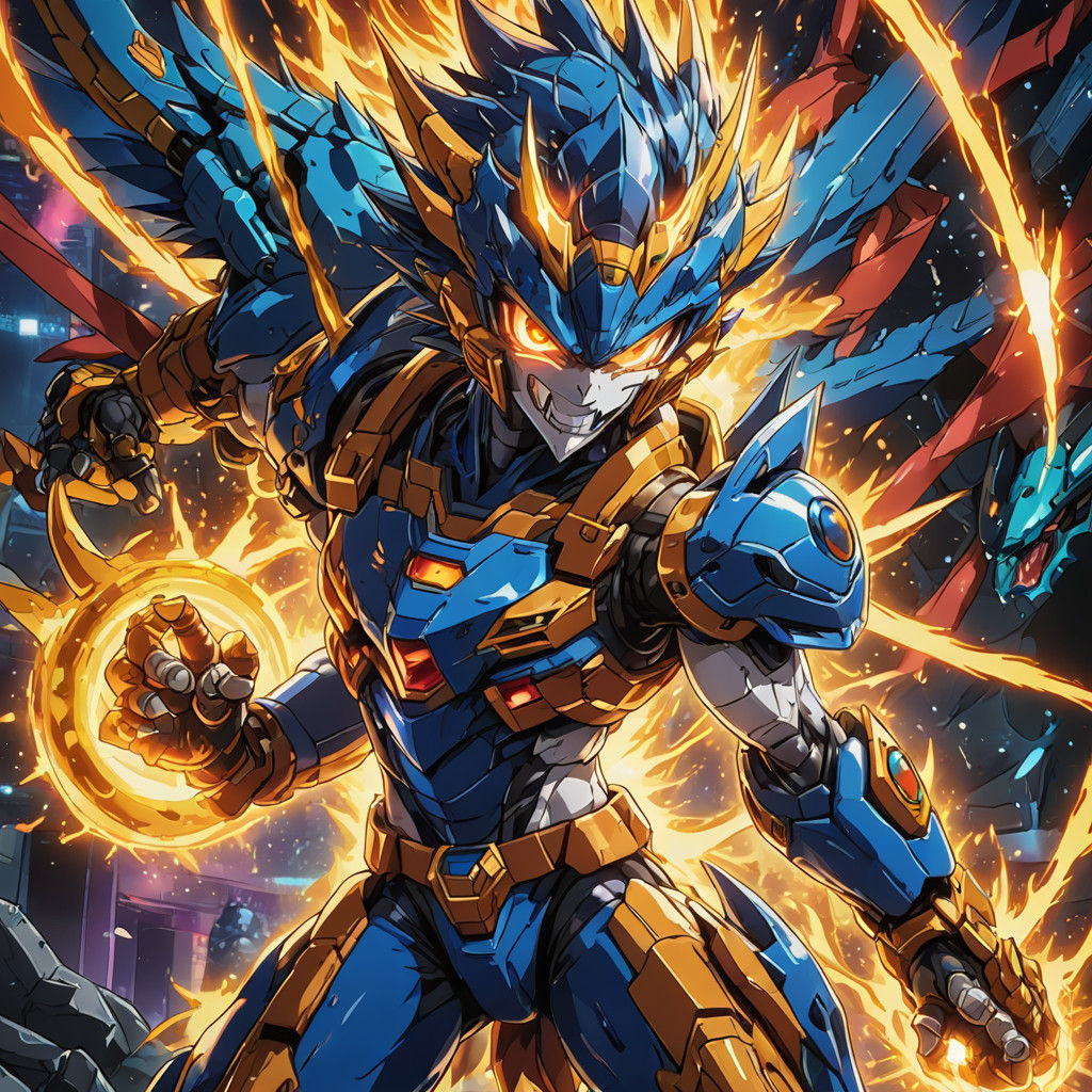 Digital Art Digimon Wields Glowing Chain Flail in Dynamic Po...