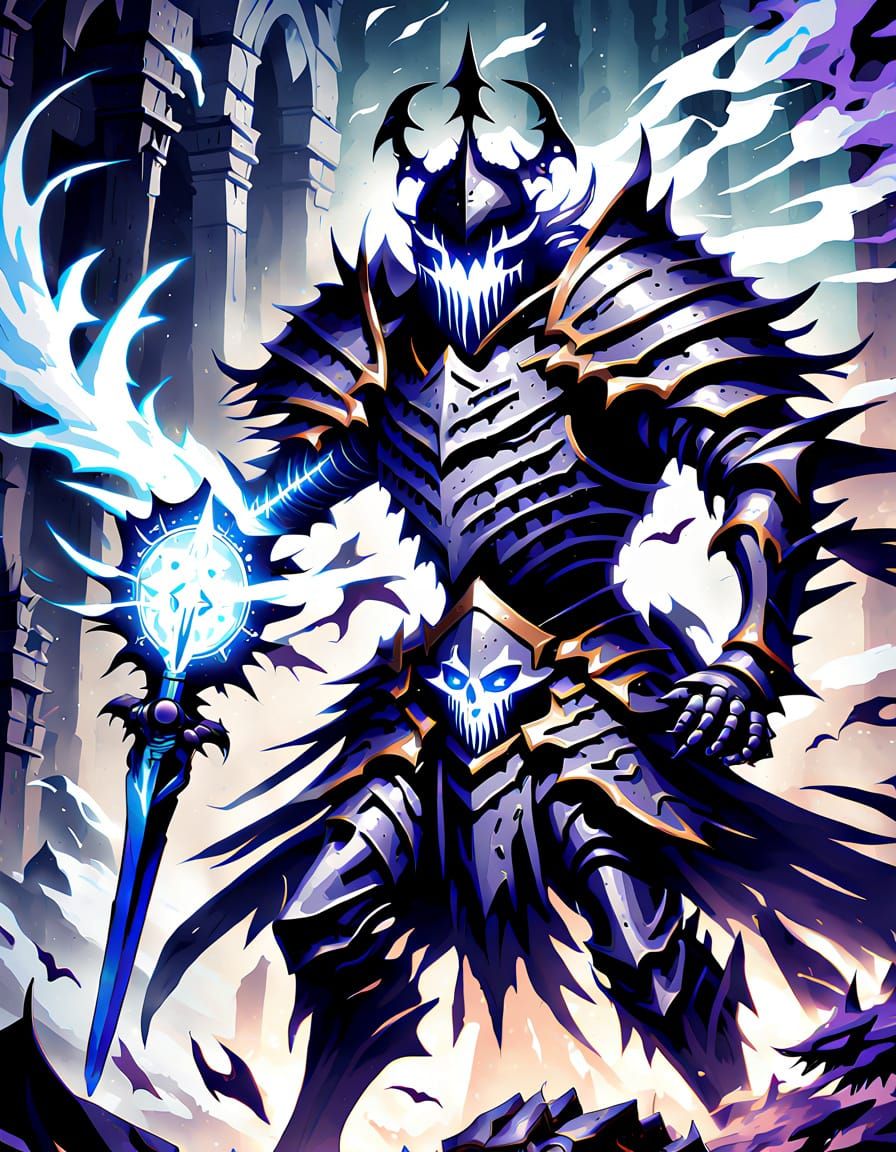 Ghost Spirit Knight Challenges Dark Overlord in Fantasy Art