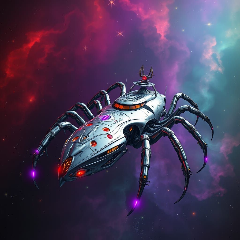 Futuristic Alien Spider Yacht in a Nebula